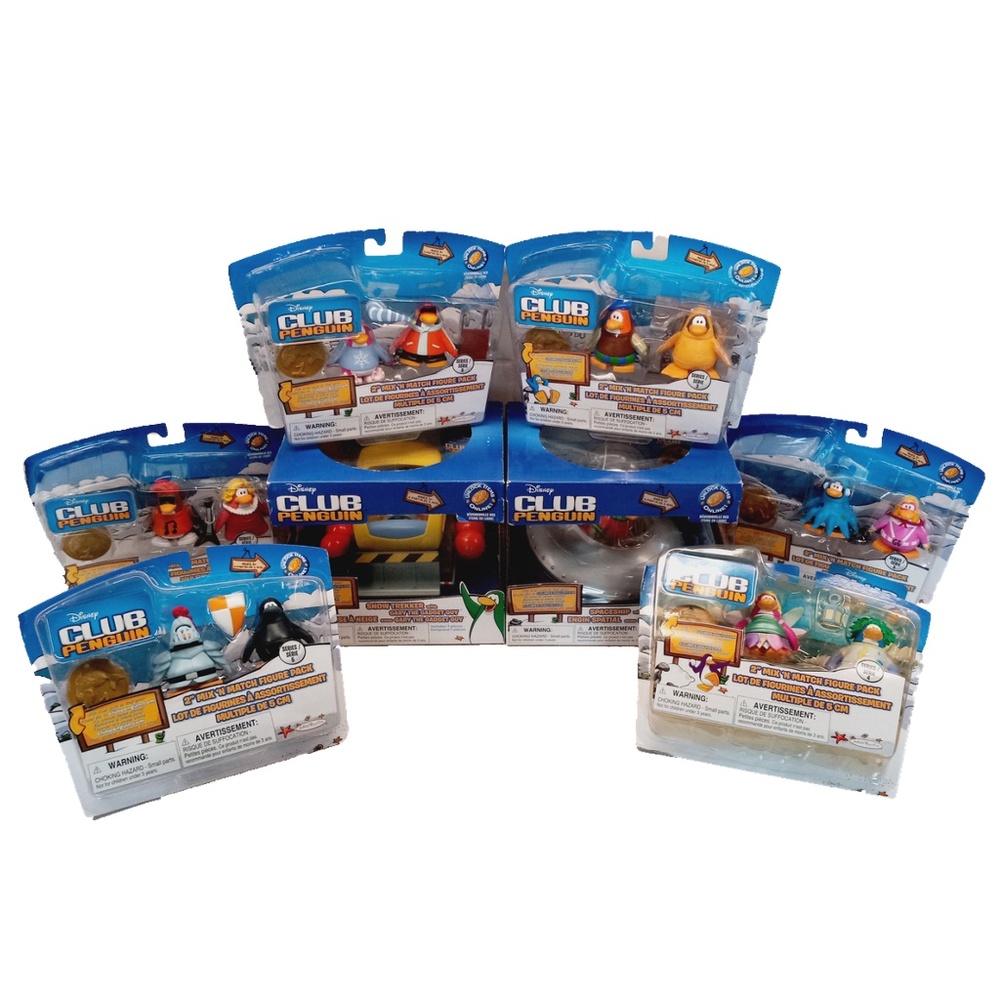 RARE DISNEY CLUB PENGUIN Lot ALL NEW IN BOXES- Snow Trekker Spaceship & 6 Mix Ma